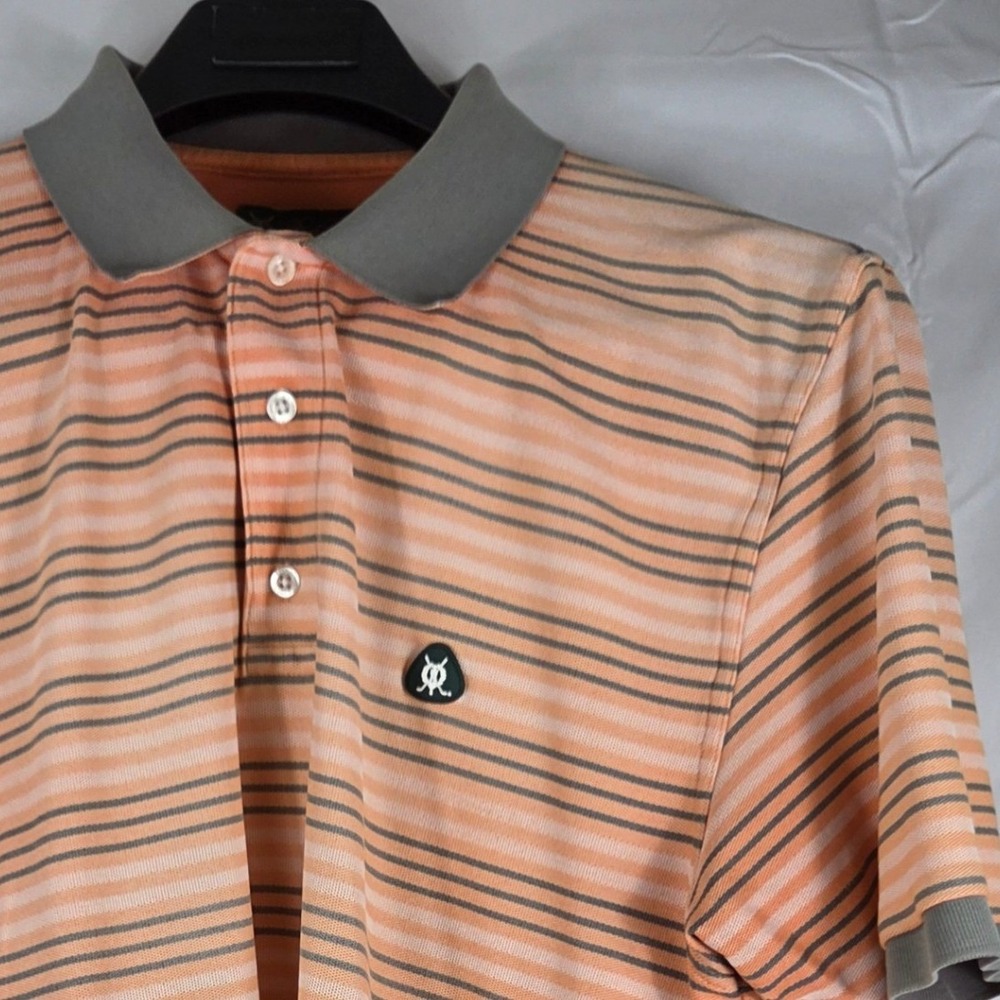 Brooks Brothers St Andrews Links Mens Large Orange Striped Golf Polo Shirt L